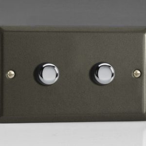Двоен Девиаторен Бутонен Вкл/Изкл Ротационен LED Димер 2 x 0-120W (1-10 LED-a) (Двоен Панел)